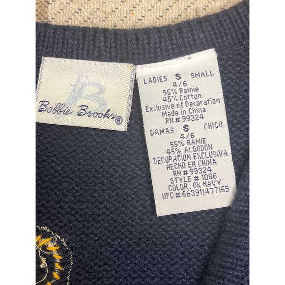 Bobbie Brooks navy button front embroidered penguins sweater vest, size small - Picture 4 of 9